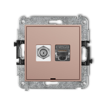 Mechanizm gniazda antenowego poj. typu F SAT + gniazda komp. poj. 1xRJ45, kat. 6 ekranowany, 8-stykowy, bez pola opisowego Karlik seria MINI 62MGFKBO-5 kolor łososiowy