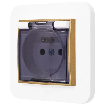 Gniazdo hermetyczne z ramką zaokrągloną seria MINI kolor biały mat/złoty