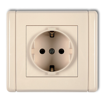 Gniazdo pojedyncze z uziemieniem SCHUKO 2P+Z z przesłonami torów Karlik seria FLEXI 1FGP-1sp kolor beżowy