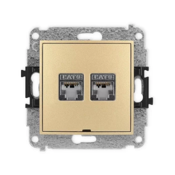 Mechanizm gniazda komputerowego podwójnego 2xRJ45, kat. 6, ekranowany, 8-stykowy, bez pola opisowego Karlik seria MINI 29MGKBO-6 kolor złoty