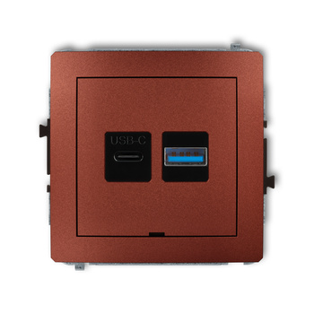 Mechanizm ładowarki USB podwójnej USB C + USB A, 20W max., bez pola opisowego Karlik seria DECO 9DCUSBBO-8 kolor brązowy metalik