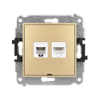 Mechanizm gniazda telefonicznego pojedynczego 1xRJ11 + komputerowego pojedynczego 1xRJ45, kat. 5e, 8-stykowy, beznarzędziowe, bez pola opisowego Karlik seria MINI 29MGTKBO kolor złoty