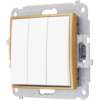 Włącznik potrójny bez ramki seria MINI kolor biały mat/złoty