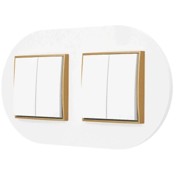 Dwa włączniki podwójne z ramką okrągłą seria MINI kolor biały mat/złoty