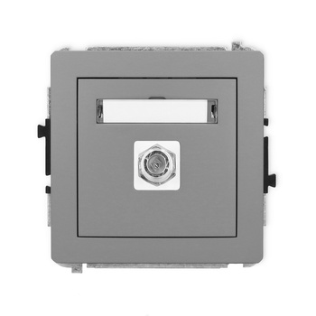 Mechanizm gniazda antenowego pojedynczego typu F SAT niklowany Karlik seria DECO 27DGF-1 kolor szary mat