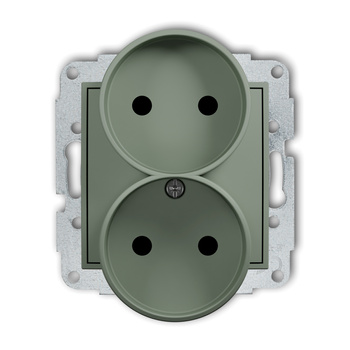 Mechanizm gniazda podwójnego do ramki bez uziemienia 2x2P z przesłonami torów Karlik seria ICON 61IGPR-2p kolor szałwiowy