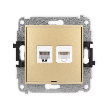 Mechanizm gniazda telefonicznego pojedynczego 1xRJ11 + komputerowego pojedynczego 1xRJ45, kat. 5e, 8-stykowy, beznarzędziowe, bez pola opisowego Karlik seria ICON 29IGTKBO kolor złoty