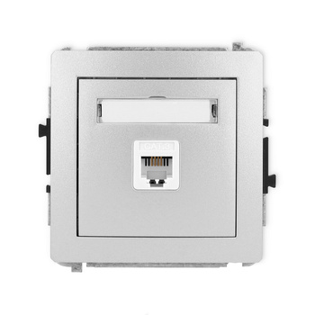 Mechanizm gniazda telefonicznego pojedynczego 1xRJ11, 4-stykowy, beznarzędziowe Karlik seria DECO 7DGT-1 kolor srebrny metalik