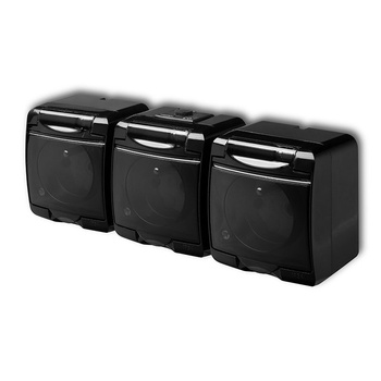 Gniazdo potrójne z uziemieniem SCHUKO 3x2P+Z klapka dymna; przesłony torów prądowych Karlik seria JUNIOR 12GHE-3sdp kolor czarny