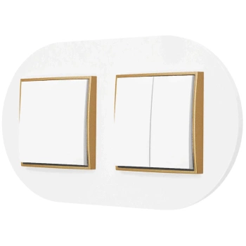 Dwa włączniki pojedynczy i podwójny z ramką okrągłą seria MINI kolor biały mat/złoty