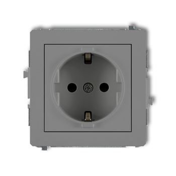 Mechanizm gniazda pojedynczego z uziemieniem SCHUKO 2P+Z z przesłonami torów Karlik seria DECO 27DGP-1sp kolor szary mat