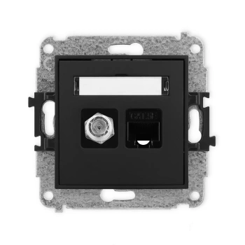 Mechanizm gniazda antenowego poj. typu F SAT + gniazda komp. poj. 1xRJ45, kat. 5e, 8-stykowy Karlik seria ICON 12IGFK-1 kolor czarny mat