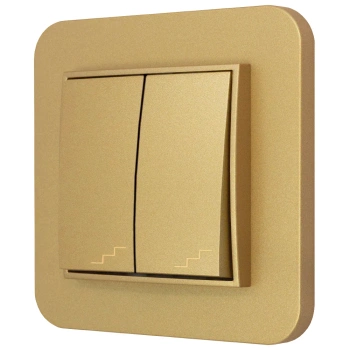 Włącznik schodowy podwójny z ramką zaokrągloną seria MINI kolor złoty
