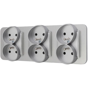 Trzy gniazda podwójne z ramką zaokrągloną seria MINI kolor srebrny