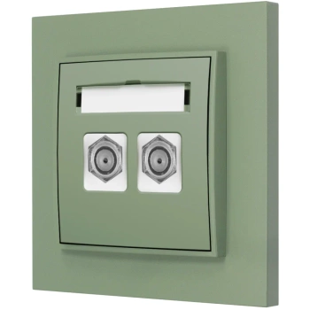 Gniazdo antenowe 2x z ramką prostą seria MINI kolor szałwiowy