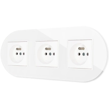 Trzy gniazda pojedyncze z ramką okrągłą efekt szkła seria ICON kolor biały