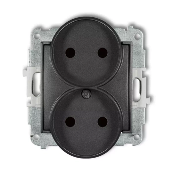 Mechanizm gniazda podwójnego do ramki bez uziemienia 2x2P z przesłonami torów Karlik seria MINI 11MGPR-2p kolor grafitowy