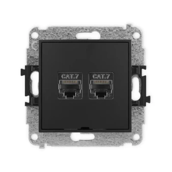 Mechanizm gniazda komputerowego podwójnego 2xRJ45, kat. 7, ekranowany, 8-stykowy, bez pola opisowego Karlik seria MINI 12MGKBO-10 kolor czarny mat
