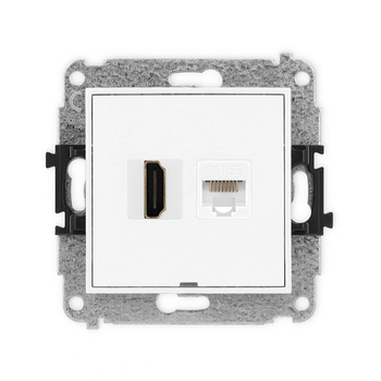 Mechanizm gniazda pojedynczego HDMI 2.0, 4K + gniazda komp. poj. 1xRJ45, kat. 5e, 8-stykowy, bez pola opisowego Karlik seria ICON 25IGHKBO-45e kolor biały mat
