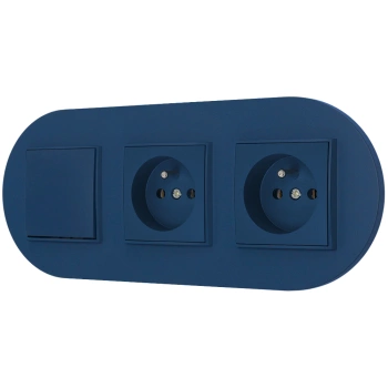 Włącznik pojedynczy i dwa gniazda pojedyncze z ramką okrągłą seria MINI kolor navy blue