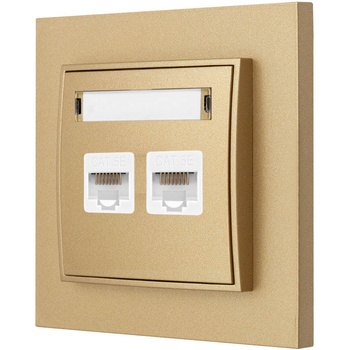 Gniazdo internetowe 2x z ramką karlik mini kolor złoty