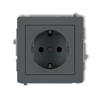 Mechanizm gniazda pojedynczego z uziemieniem SCHUKO 2P+Z z przesłonami torów Karlik seria DECO 28DGP-1sp kolor grafitowy mat