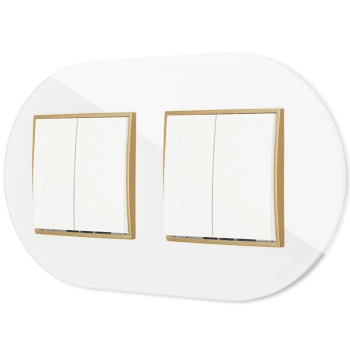 Dwa włączniki podwójne z ramką okrągłą efekt szkła seria ICON kolor biały/złoty