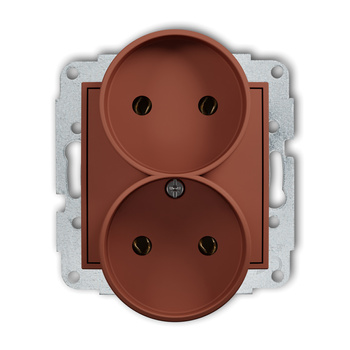 Mechanizm gniazda podwójnego do ramki bez uziemienia 2x2P bez przesłon torów prądowych Karlik seria ICON 63IGPR-2 kolor terakota