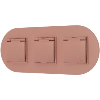 Trzy gniazda hermetyczne z ramką okrągłą seria MINI kolor łososiowy