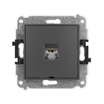 Mechanizm gniazda komputerowego pojedynczego 1xRJ45, kat. 5e, ekranowany, 8-stykowy, bez pola opisowego Karlik seria ICON 28IGKBO-1e kolor grafitowy mat