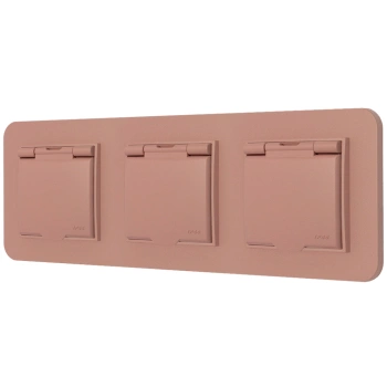 Trzy gniazda hermetyczne z ramką zaokrągloną seria MINI kolor łososiowy