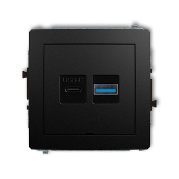 Mechanizm ładowarki USB podwójnej USB C + USB A, 20W max., bez pola opisowego Karlik seria DECO 12DCUSBBO-8 kolor czarny mat