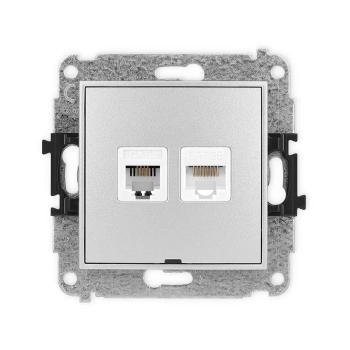 Mechanizm gniazda telefonicznego pojedynczego 1xRJ11 + komputerowego pojedynczego 1xRJ45, kat. 5e, 8-stykowy, beznarzędziowe, bez pola opisowego Karlik seria ICON 7IGTKBO kolor srebrny metalik