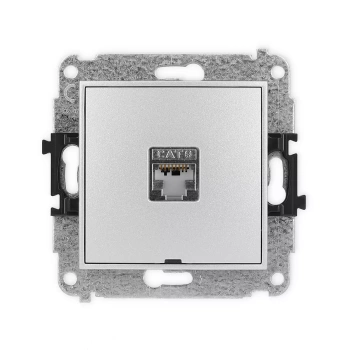 Mechanizm gniazda komputerowego pojedynczego 1xRJ45, kat. 6, ekranowany, 8-stykowy, bez pola opisowego Karlik seria ICON 7IGKBO-5 kolor srebrny metalik