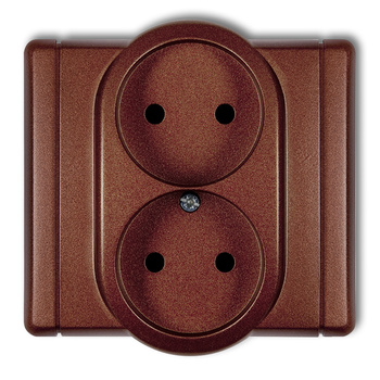 Gniazdo podwójne bez uziemienia 2x2P z przesłonami torów Karlik seria FLEXI 9FGP-2p kolor brązowy metalik