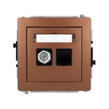 Mechanizm gniazda antenowego poj. typu F SAT + gniazda komp. poj. 1xRJ45, kat. 6, 8-stykowy Karlik seria DECO 9DGFK-3 kolor brązowy metalik