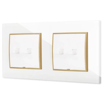 Dwa włączniki podwójne w stylu USA ramka kwadratowa efekt szkła seria ICON kolor biały/złoty