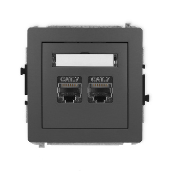 Mechanizm gniazda komputerowego podwójnego 2xRJ45, kat. 7, ekranowany, 8-stykowy Karlik seria DECO 28DGK-10 kolor grafitowy mat