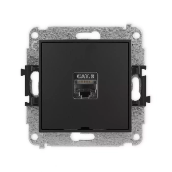 Mechanizm gniazda komputerowego pojedynczego 1xRJ45, kat. 8, ekranowany, 8-stykowy, bez pola opisowego Karlik seria ICON 12IGKBO-11 kolor czarny mat