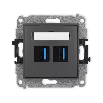 Mechanizm gniazda podwójnego 2xUSB A-A 3.0 Karlik seria ICON 28IGUSB-6 kolor grafitowy mat