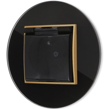 Gniazdo hermetyczne z ramką okrągłą efekt szkła seria ICON kolor czarny/złoty