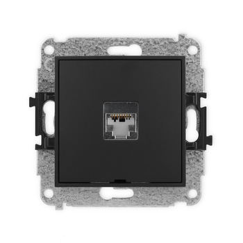 Mechanizm gniazda komputerowego pojedynczego 1xRJ45, kat. 5e, ekranowany, 8-stykowy, bez pola opisowego Karlik seria ICON 12IGKBO-1e kolor czarny mat
