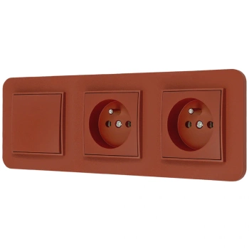 Włącznik pojedynczy i dwa gniazda pojedyncze z ramką zaokrągloną seria MINI kolor terakota