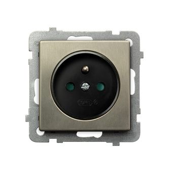 Gniazdo pojedyncze z uziemieniem z przesłonami torów prądowych seria SONATA NOWE SREBRO kolor Nowe srebro symbol GP-1RMZP/m/44