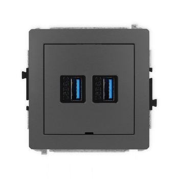 Mechanizm gniazda podwójnego 2xUSB A-A 3.0, bez pola opisowego Karlik seria DECO 28DGUSBBO-6 kolor grafitowy mat