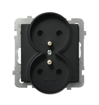 Gniazdo podwójne z uziemieniem moduł bez ramki seria SONATA kolor Czarny metalik symbol GP-2RRZ/m/33