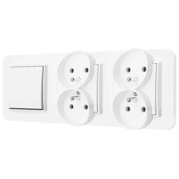Włącznik pojedynczy i dwa gniazda podwójne z ramką zaokrągloną seria MINI kolor biały mat
