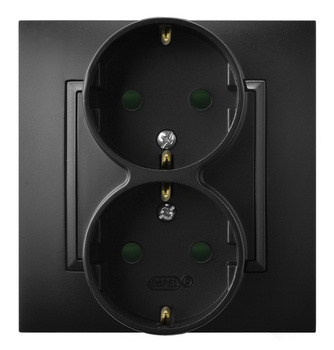 Gniazdo podwójne z uziemieniem schuko z przesłonami torów prądowych, kompletne z ramką seria ARIA kolor Czarny metalik symbol GP-2USP/33