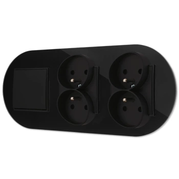 Włącznik pojedynczy i dwa gniazda podwójne z ramką okrągłą efekt szkła seria ICON kolor czarny