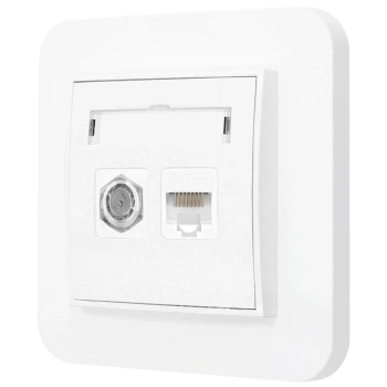 Gniazdo rj45/antenowe z ramką zaokrągloną seria MINI kolor biały mat